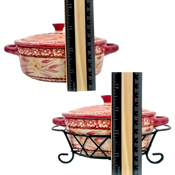 TEMPTATIONS Old World Cranberry Red 9 oz Ramekins & Serving Baskets Set of 2 EUC - Picture 14 of 14
